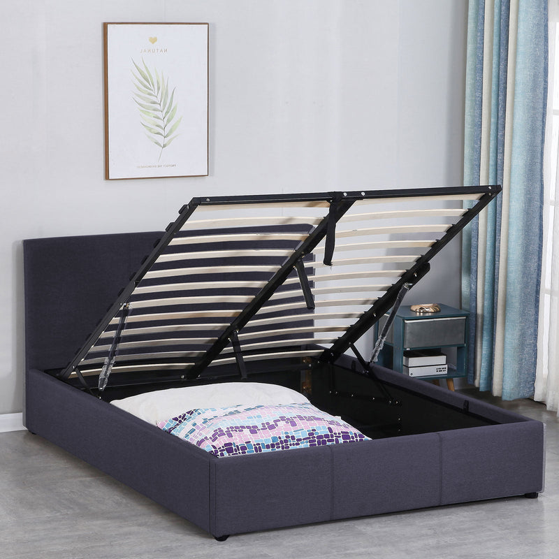 Milano Luxury Gas Lift Bed Frame Base And Headboard With Storage - Double - Charcoal Payday Deals