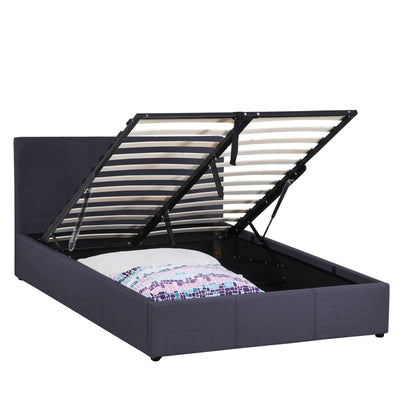 Milano Luxury Gas Lift Bed Frame Base And Headboard With Storage - Double - Charcoal Payday Deals
