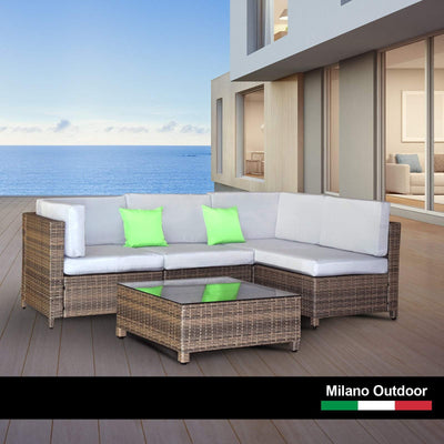 Milano Outdoor 5 PC Rattan Sofa Set Colour Oatmeal Seat & Black Coating (5 Boxes) Payday Deals