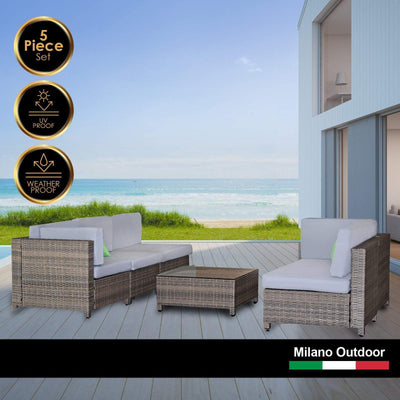 Milano Outdoor 5 PC Rattan Sofa Set Colour Oatmeal Seat & Black Coating (5 Boxes) Payday Deals
