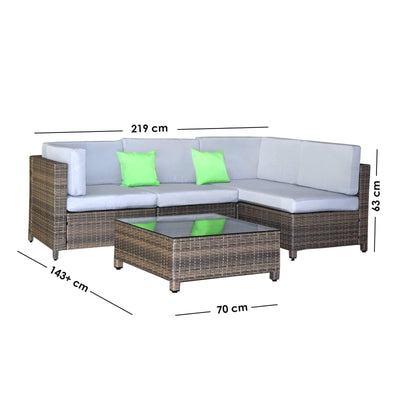 Milano Outdoor 5 PC Rattan Sofa Set Colour Oatmeal Seat & Black Coating (5 Boxes) Payday Deals