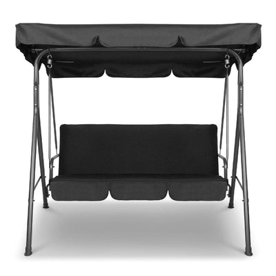 Milano Outdoor Swing Bench Seat Chair Canopy Furniture 3 Seater Garden Hammock Black Payday Deals