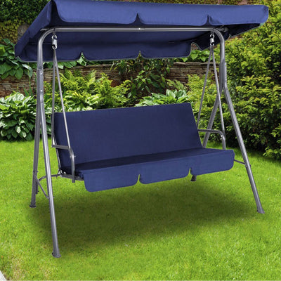 Milano Outdoor Swing Bench Seat Chair Canopy Furniture 3 Seater Garden Hammock Dark Blue Payday Deals