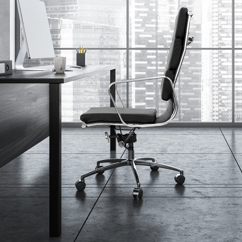 Milano Premium Office Executive Computer Chair PU Leather Steel Chrome Black Payday Deals