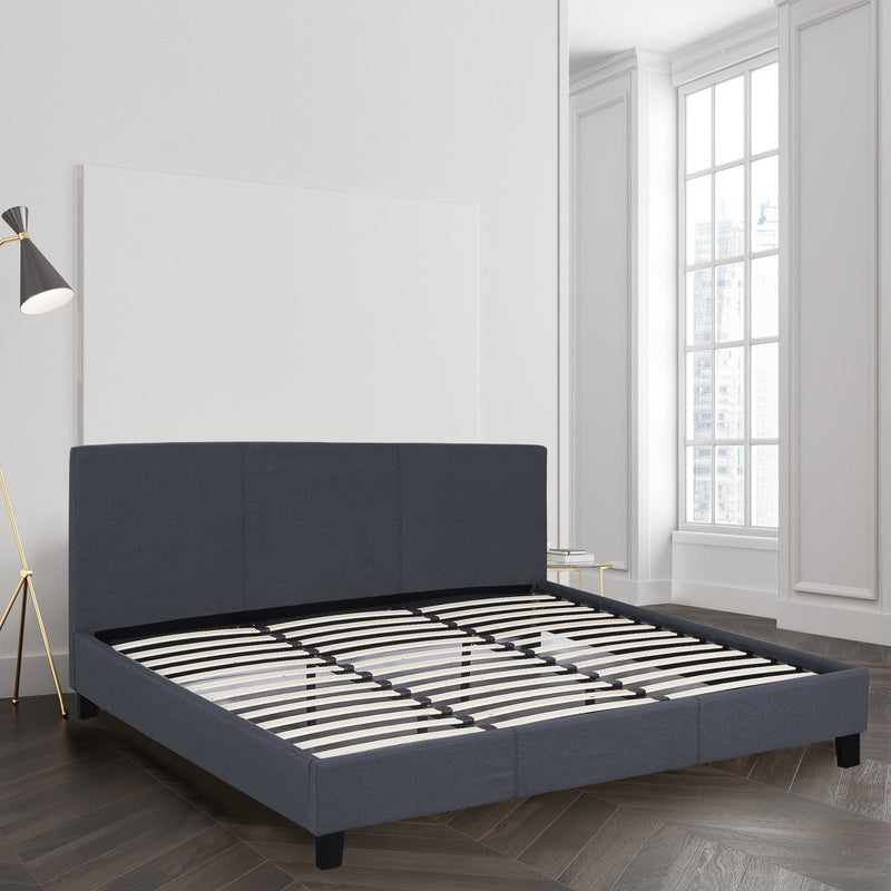 Milano Sienna Luxury Bed Frame Base And Headboard Solid Wood Padded Linen Fabric Charcoal Double Payday Deals