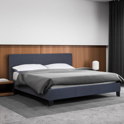 Milano Sienna Luxury Bed Frame Base And Headboard Solid Wood Padded Linen Fabric - King - Charcoal