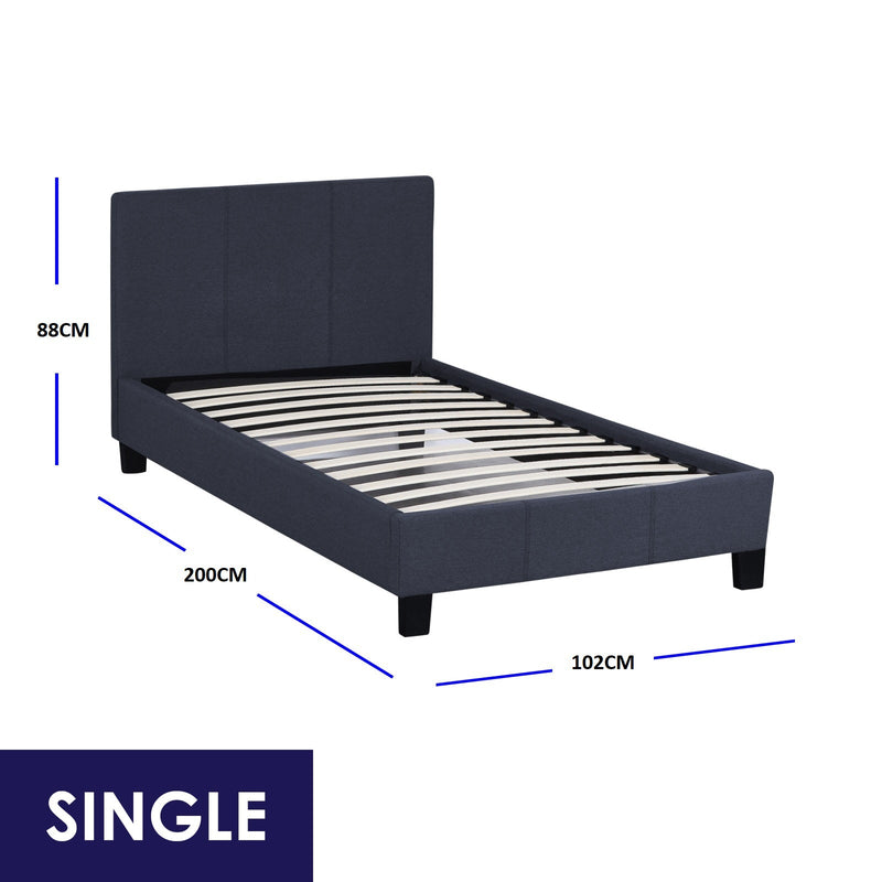Milano Sienna Luxury Bed Frame Base And Headboard Solid Wood Padded Linen Fabric Charcoal Single Payday Deals