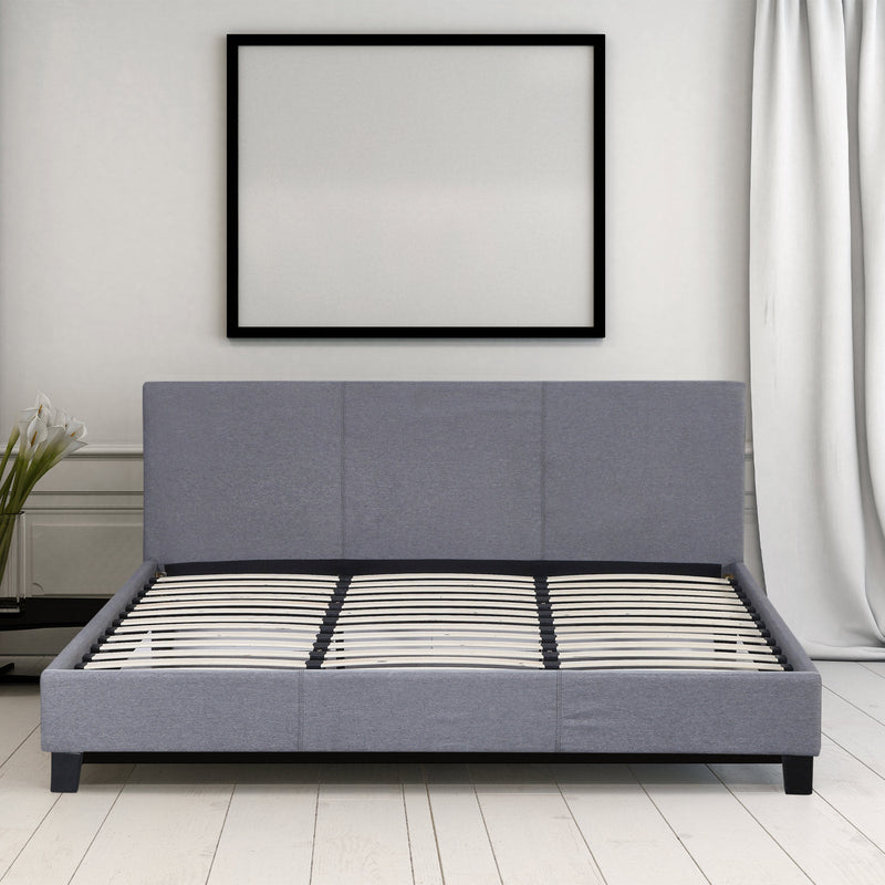 Milano Sienna Luxury Bed Frame Base And Headboard Solid Wood Padded Linen Fabric - Double - Grey Payday Deals