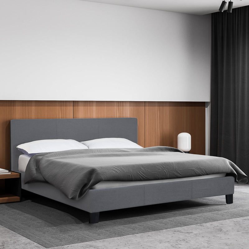 Milano Sienna Luxury Bed Frame Base And Headboard Solid Wood Padded Linen Fabric Grey King Payday Deals
