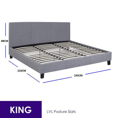 Milano Sienna Luxury Bed Frame Base And Headboard Solid Wood Padded Linen Fabric Grey King Payday Deals