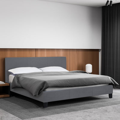 Milano Sienna Luxury Bed Frame Base And Headboard Solid Wood Padded Linen Fabric Grey King Single Payday Deals