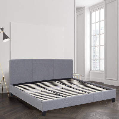 Milano Sienna Luxury Bed Frame Base And Headboard Solid Wood Padded Linen Fabric Grey King Single Payday Deals