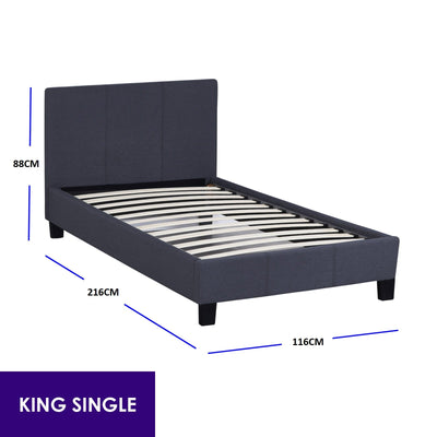Milano Sienna Luxury Bed Frame Base And Headboard Solid Wood Padded Linen Fabric - King Single - Charcoal Payday Deals