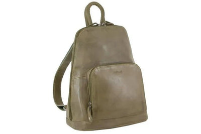 Milleni Ladies Genuine Italian Leather Backpack Bag Twin Zip - Olive