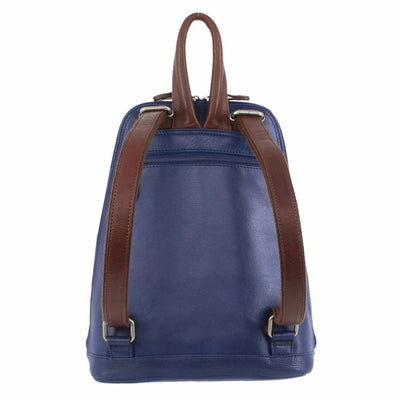 Milleni Women's Bag Italian Leather Soft Nappa Leather Backpack Travel - Indigo/Chestnut Payday Deals