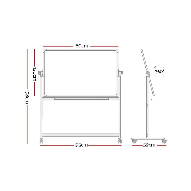 Whiteboard with Stand Double Sided Magnetic Aluminum Frame 180x120cm Payday Deals