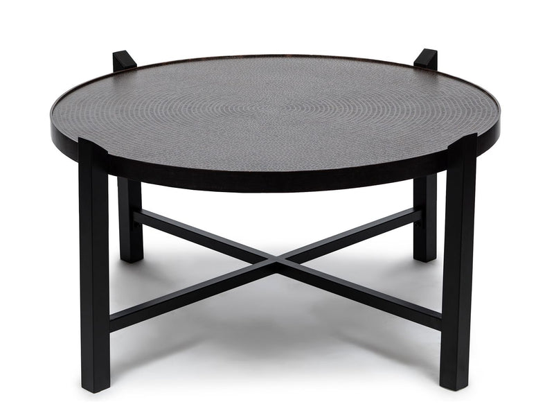 Modern Black Round Coffee Table with Copper Finish Engraved Top Payday Deals