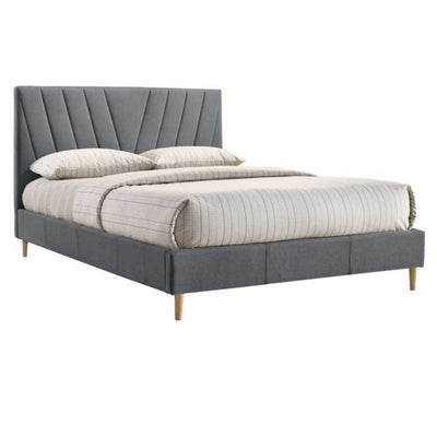 Modern Contemporary Upholstered Fabric Platform Bed Base Frame Queen Light Grey Payday Deals