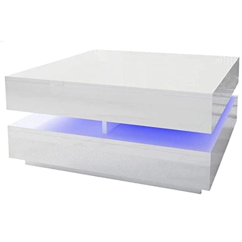 Modern Large High Gloss Coffee Table With LED Lights White Payday Deals