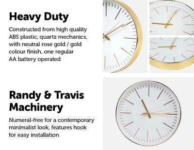 Modern Wall Clock Silent Non-Ticking Quartz Battery Operated Round Gold Payday Deals