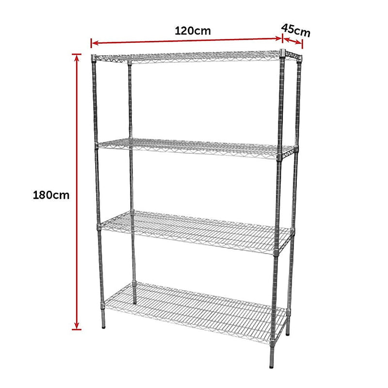 Modular Chrome Wire Storage Shelf 1200 x 450 x 1800 Steel Shelving Payday Deals