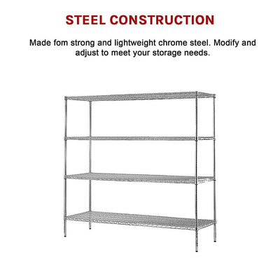 Modular Chrome Wire Storage Shelf 1500 x 600 x 1800 Steel Shelving Payday Deals