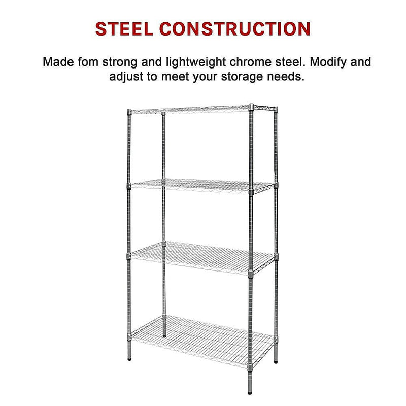 Modular Chrome Wire Storage Shelf 900 x 450 x 1800 Steel Shelving Payday Deals