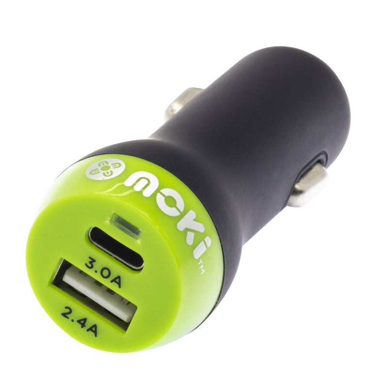 MOKI Car Charger + (Type-C + USB) 3.0 RapidCharge - Black Payday Deals