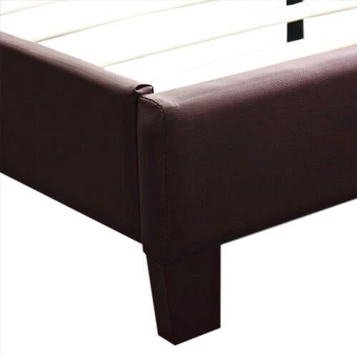 Double Size Leatheratte Bed Frame in Brown Colour with Metal Joint Slat Base Payday Deals