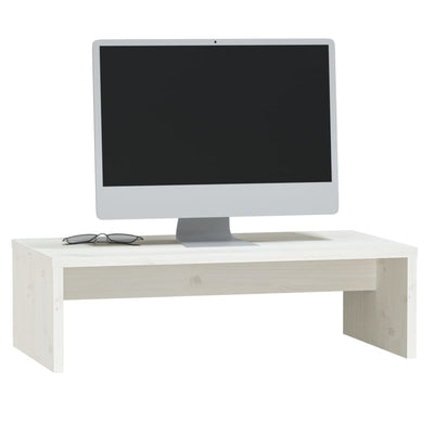Monitor Stand White 50x27x15 cm Solid Wood Pine Payday Deals