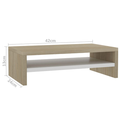 Monitor Stand White and Sonoma Oak 42x24x13 cm Engineered Wood Payday Deals