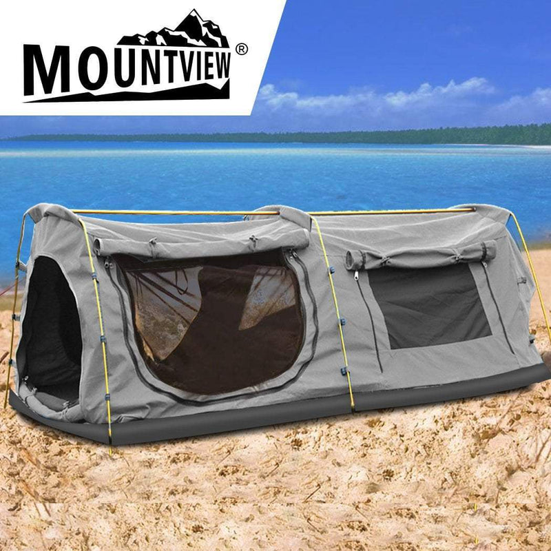Mountview Double King Swag Camping Swags Canvas Dome Tent Hiking Mattress Grey Payday Deals