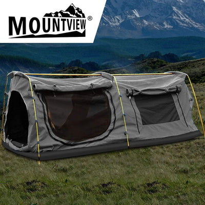 Mountview Double King Swag Camping Swags Canvas Dome Tent Hiking Mattress Grey Payday Deals