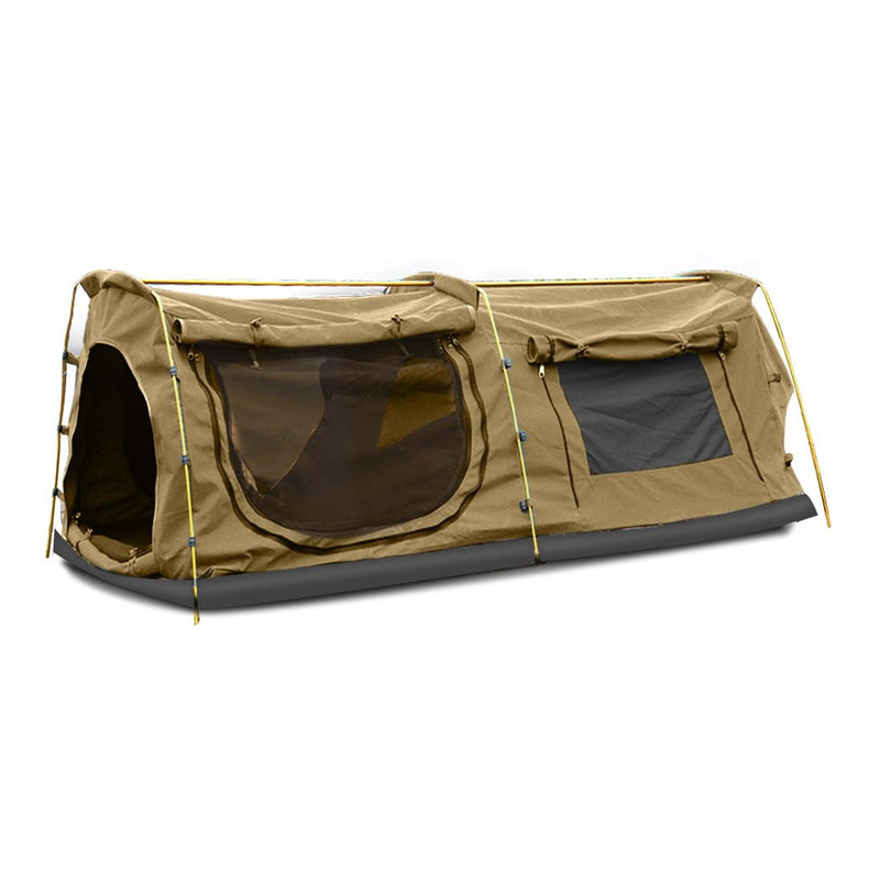 Mountview Double King Swag Camping Swags Canvas Dome Tent Hiking Mattress Khaki Payday Deals