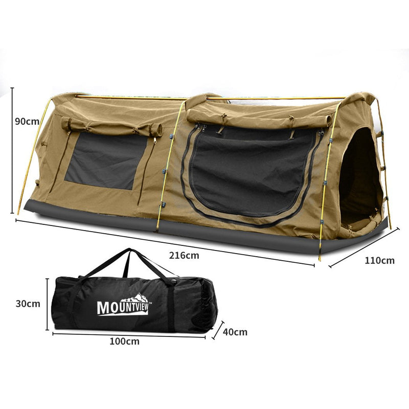 Mountview Double King Swag Camping Swags Canvas Dome Tent Hiking Mattress Khaki Payday Deals