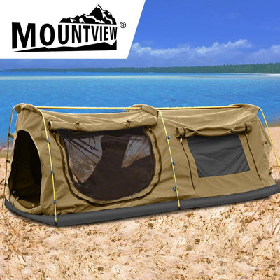 Mountview Double King Swag Camping Swags Canvas Dome Tent Hiking Mattress Khaki Payday Deals