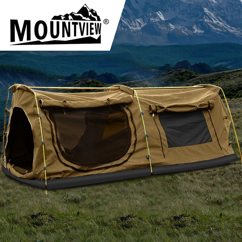 Mountview Double King Swag Camping Swags Canvas Dome Tent Hiking Mattress Khaki Payday Deals