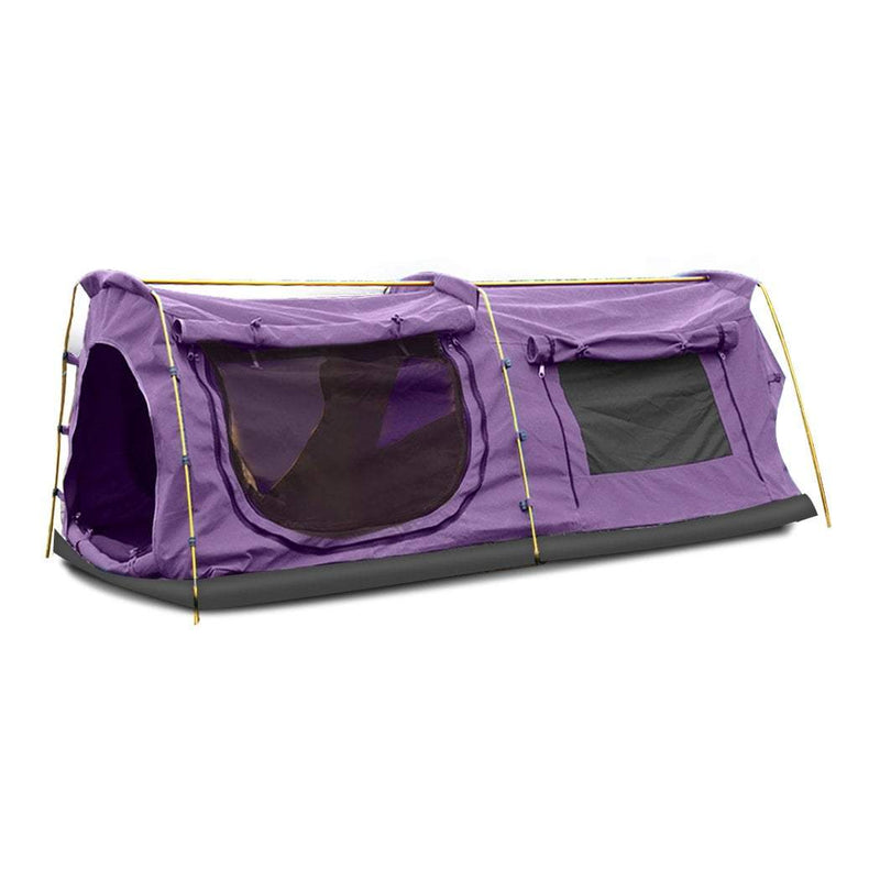 Mountview Double King Swag Camping Swags Canvas Dome Tent Hiking Mattress Purple Payday Deals