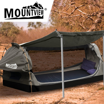 Mountview Double Swag Camping Swags Canvas Dome Tent Free Standing Grey Payday Deals