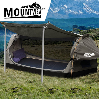 Mountview Double Swag Camping Swags Canvas Dome Tent Free Standing Grey Payday Deals