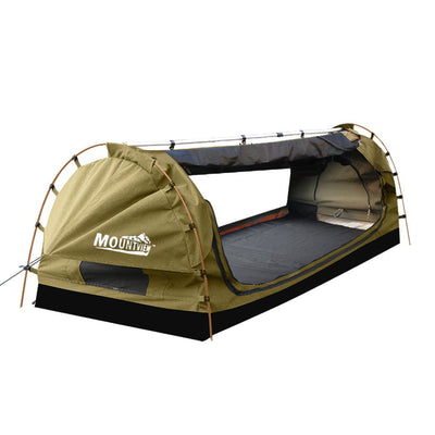 Mountview Double Swag Camping Swags Canvas Dome Tent Free Standing Khaki Payday Deals