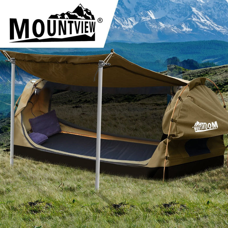 Mountview Double Swag Camping Swags Canvas Dome Tent Free Standing Khaki Payday Deals