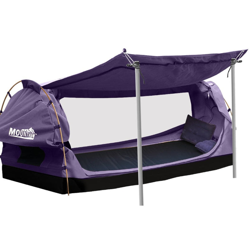 Mountview Double Swag Camping Swags Canvas Dome Tent Free Standing Purple Payday Deals