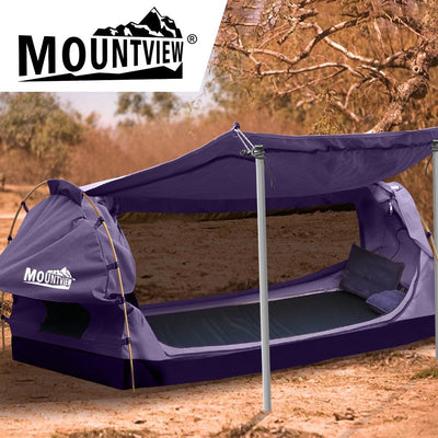 Mountview Double Swag Camping Swags Canvas Dome Tent Free Standing Purple Payday Deals