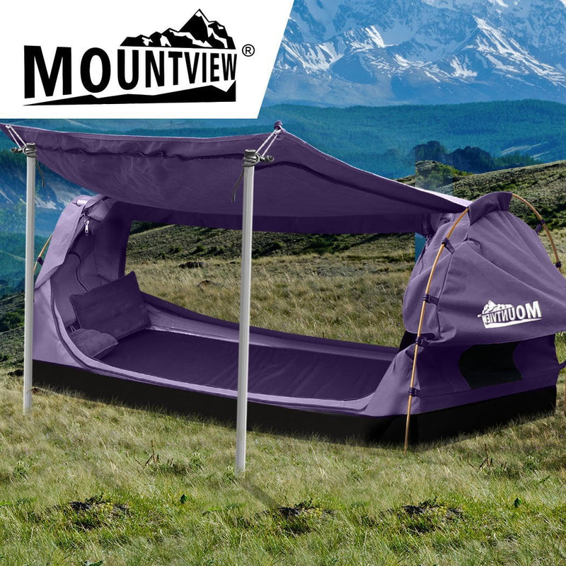 Mountview Double Swag Camping Swags Canvas Dome Tent Free Standing Purple Payday Deals