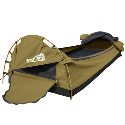 Mountview Double Swag Camping Swags Canvas Dome Tent Hiking Mattress Khaki Payday Deals