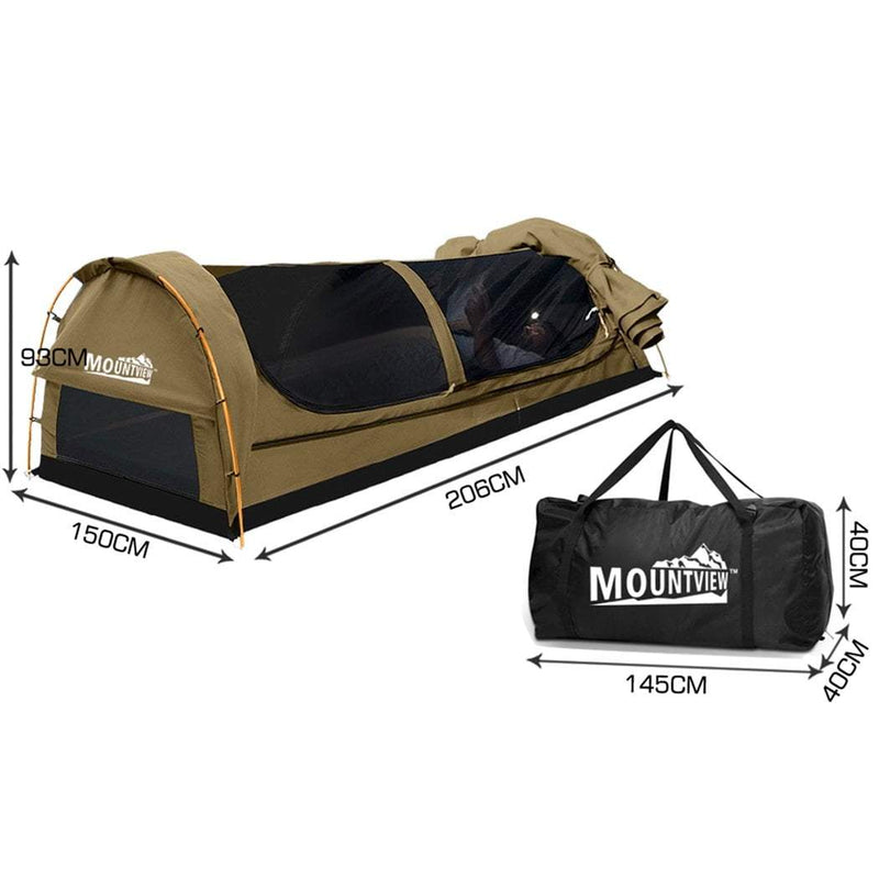 Mountview Double Swag Camping Swags Canvas Dome Tent Hiking Mattress Khaki Payday Deals