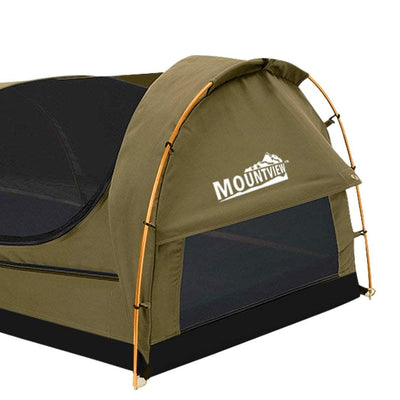 Mountview Double Swag Camping Swags Canvas Dome Tent Hiking Mattress Khaki Payday Deals