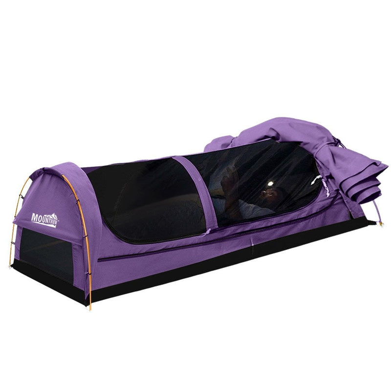 Mountview Double Swag Camping Swags Canvas Dome Tent Hiking Mattress Purple Payday Deals