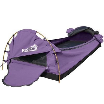 Mountview Double Swag Camping Swags Canvas Dome Tent Hiking Mattress Purple Payday Deals